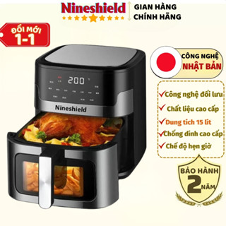 Nồi chiên không dầu Nineshield KB9001 bản điện tử dung tích 15L, chiên nướng 2 trong 1 với 8 chức năng nhập khẩu Nhật