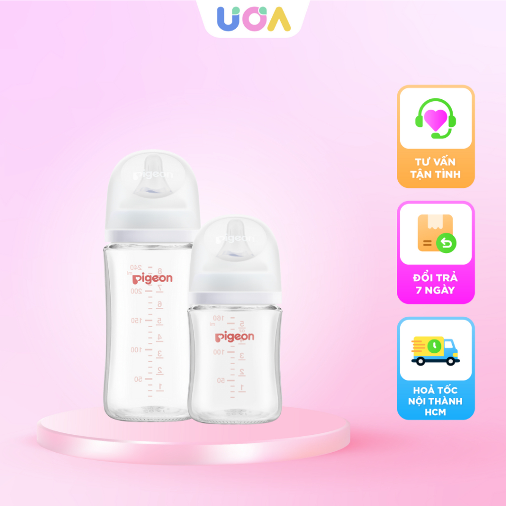 Bình sữa thuỷ tinh Pigeon Softouch Baby-Friendly World 160ml/240ml