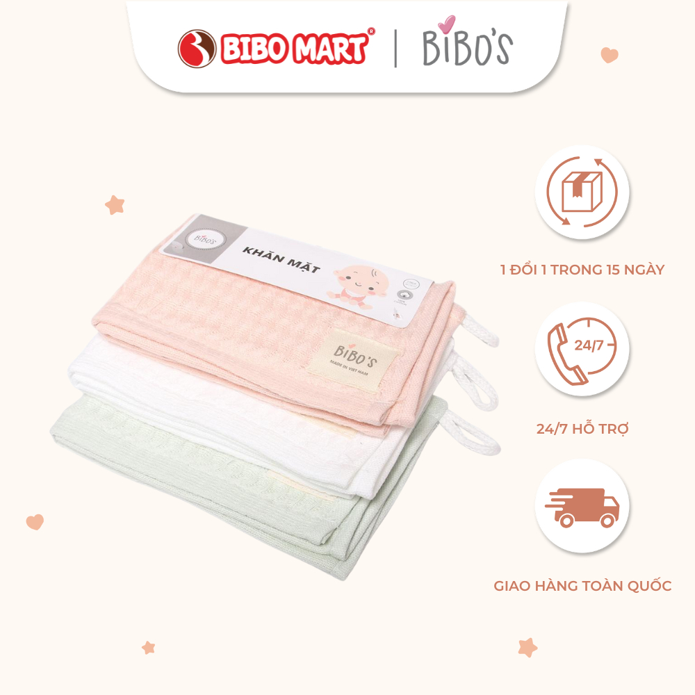 Khăn Mặt Xô Bibo’s Chất Liệu Cotton Mềm Mại Thấm Hút An Toàn Cho Làn Da Của Bé 34x34cm - Bibomart