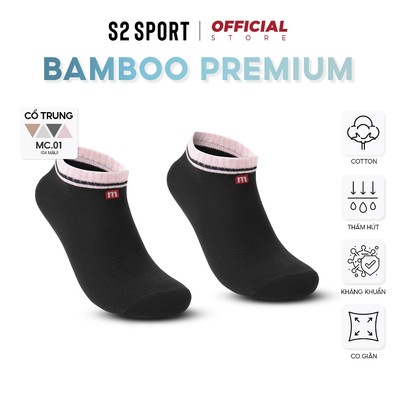 Tất, vớ nữ cổ ngắn thể thao S2 SPORT sợi cotton tre cao cấp dệt liền ôm chân, khử mùi hôi - MC010