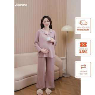  Bộ đồ bộ mặc nhà Aria chất liệu thun cotton mềm mịn bề mặt vải có những ô nổi li ti vừa giúp giữ ấm BY L'AMME 