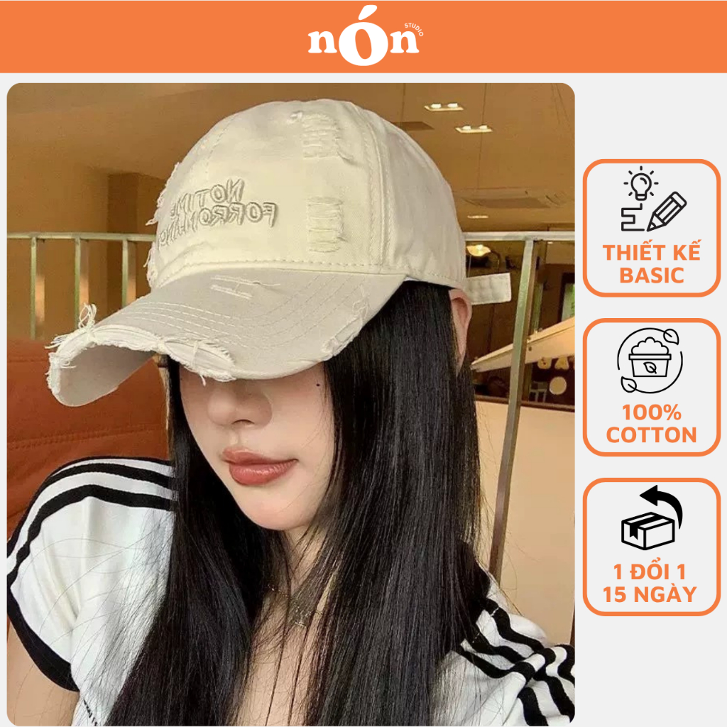 Mũ Nón Lưỡi Trai Mài Rách Ripped Wash Vải Kaki Cotton Logo Thêu Chữ Nổi Phong Cách Bụi Bặm Cá Tính - NÓN STUDIO