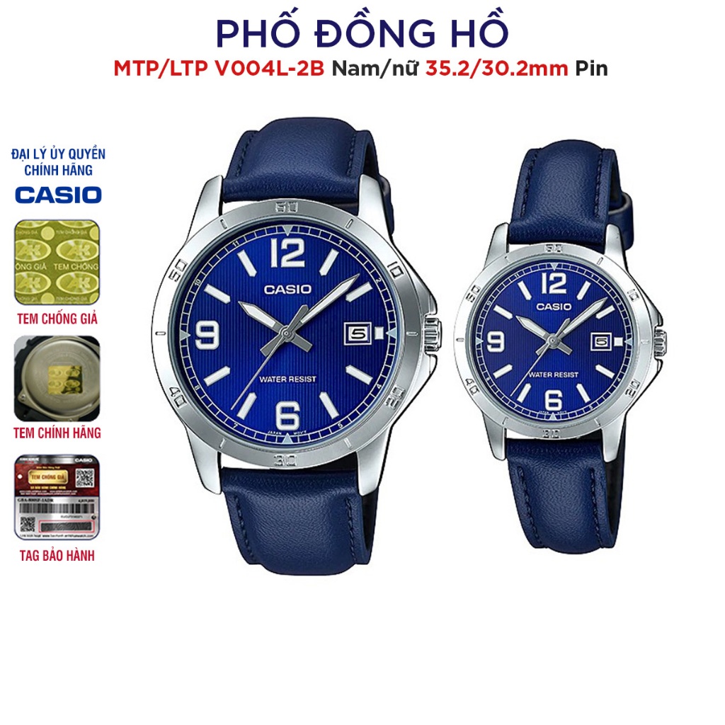 Đồng hồ đôi nam nữ dây da Casio Anh Khuê MTP/LTP V004L-2B