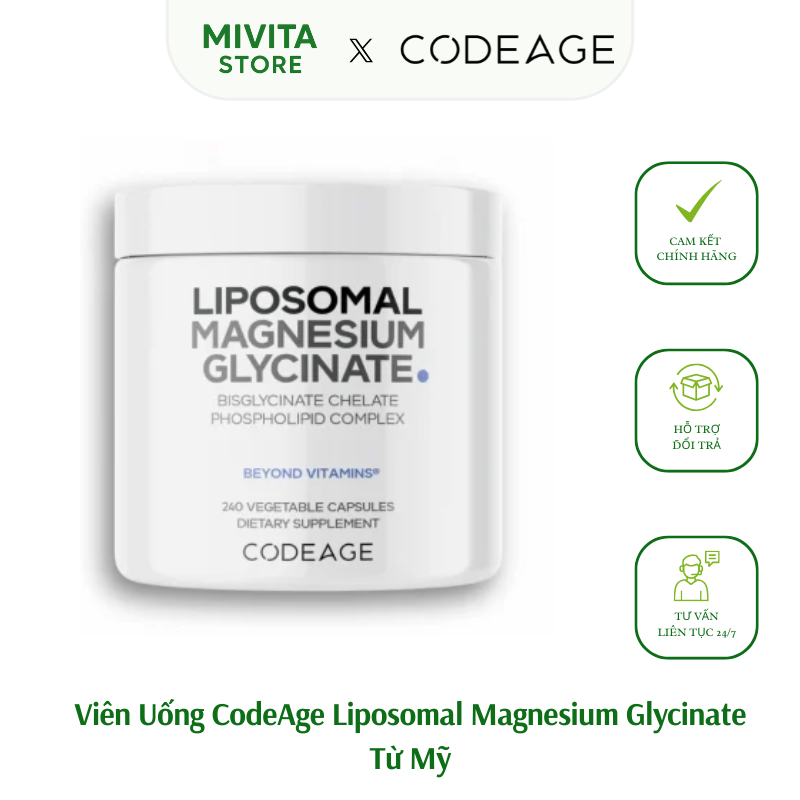 Viên Uống CodeAge Liposomal Magnesium Glycinate Bổ Sung Magie Từ Mỹ 240 Viên