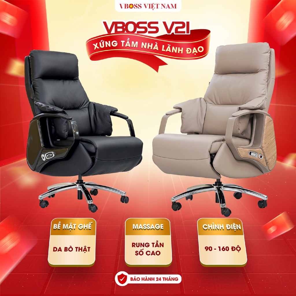Ghế Giám Đốc Có Massage Chỉnh Điện, Ghế Lãnh Đạo Cao Cấp Bề Mặt Da Bò, Xoay 360 Độ - VBOSS V21