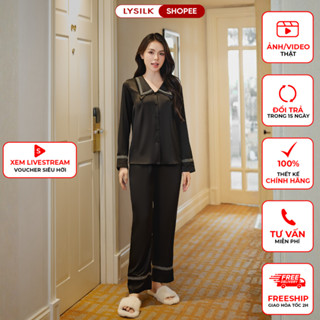  Bộ Mặc Nhà Nữ LYSILK Đồ Ngủ Lụa Cao Cấp Thiết Kế Áo Dài Tay Quần Dài BN568 