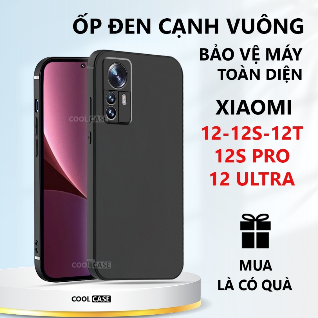 Ốp lưng TPU đen Xiaomi 12/ 12T/ 12S/ 12X/ 12S Pro/ 12S Ultra /12 Lite cạnh vuông, bảo vệ máy toàn di