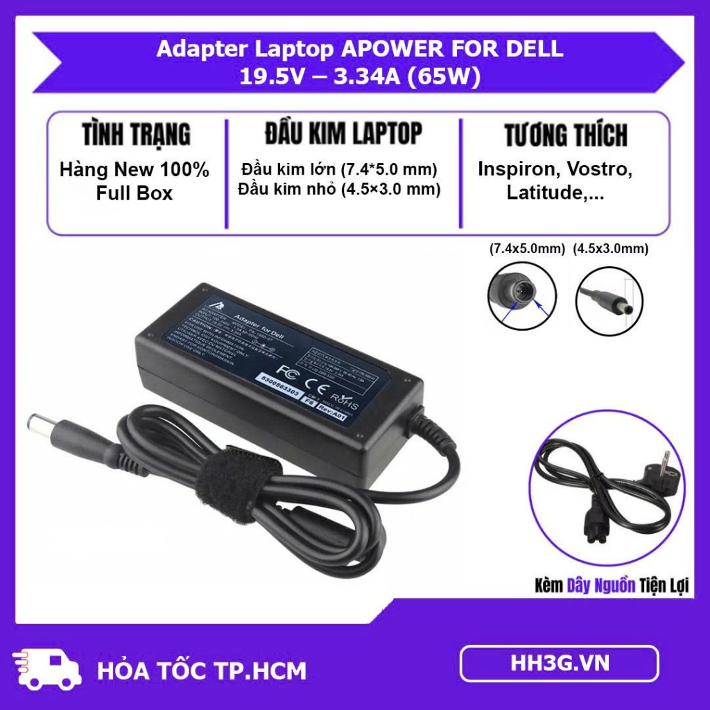 Sạc Laptop APOWER For DELL 19.5V – 3.34A