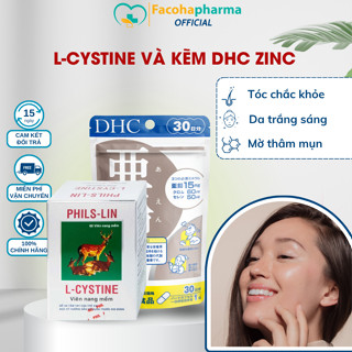  Combo viên uống L-Cystine 500mg và Kẽm DHC Zinc giảm mụn sáng da ngăn rụng tóc hiệu quả 