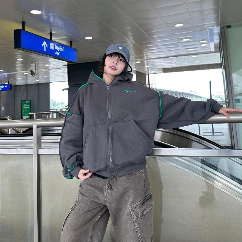 [ BST RAW ] Áo Khoác Nỉ Hoodie Zip Phối Lé NEWSEVEN RAWMATER HDZ.02