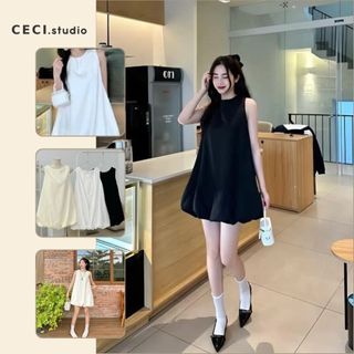 Váy Bí Sát Nách Nữ Dáng A Ngắn Buộc Nơ Sau Chất Gió Hàn Thoáng Mát  Đầm Nấm Xoè Phồng Tôn Dáng- CECI.studio- v205