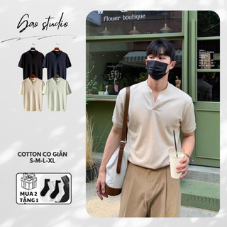  Áo thun nam trơn cổ V phong cách Hàn Quốc vải Cotton co giãn thấm hút mồ hôi form áo ôm nhẹ tôn dáng 
