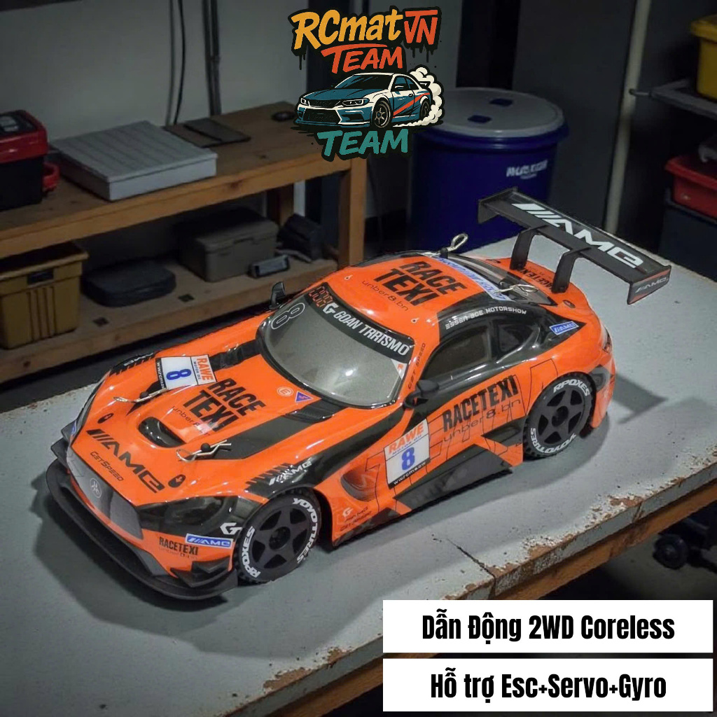 Xe điều khiển mini Drift Mecedes AMG GT3 1/24 KANTOM có gyro, servo, xe drift tốc độ 30km, xe oto đi