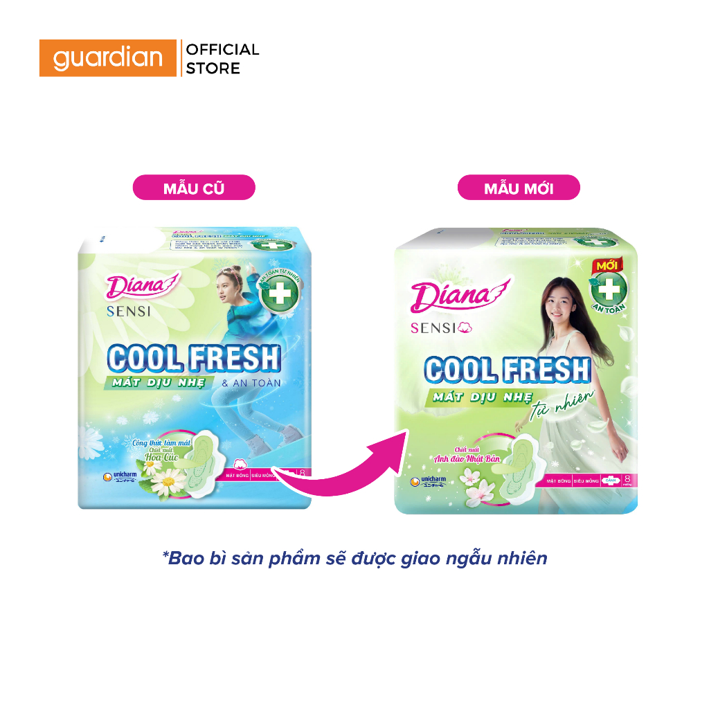 Băng Vệ Sinh Diana Sensi Cool Fresh Mát Dịu Siêu Mỏng Cánh 8 Miếng