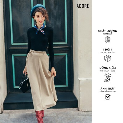512SK2030 - Chân váy midi A nâu be chạy mí giữa ADORE