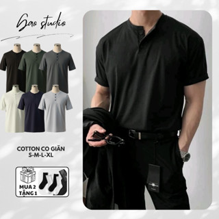  Áo Polo cổ tàu nam áo thun nam cổ tàu kiểu dáng Hàn Quốc form ôm nhẹ vải cotton mềm co giãn 