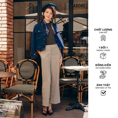 512TR0003 -  Quần suông houndstooth nâu ADORE