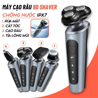 Máy Cạo Râu 9D Đa Năng 3 Lưỡi Kép 4 Đầu Hàng Cao Cấp IP X7 Kháng Nước