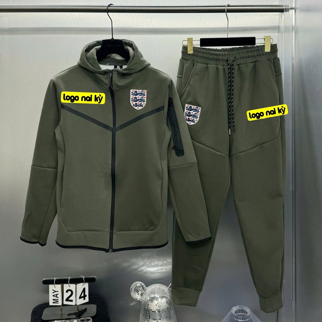 Bộ Thu Đông Nai Kỳ Tech Đội Tuyển Anh Có Khóa Zip Mũ Trùm 2 Lớp Bộ Quấn Áo Nam Dài Tay Phong Cách Boy Phố logo Sư tử Anh
