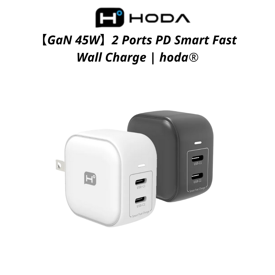 Củ Sạc Nhanh GaN 45W Hoda Power Adapter PD QC 3.0 Chân Gập Cổng USB-C Cho Iphone Samsung Ipad
