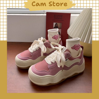 Giày thể thao nữ độn đế tăng chiều cao 7cm chất liệu vải canvas màu hồng -C12- Cam store