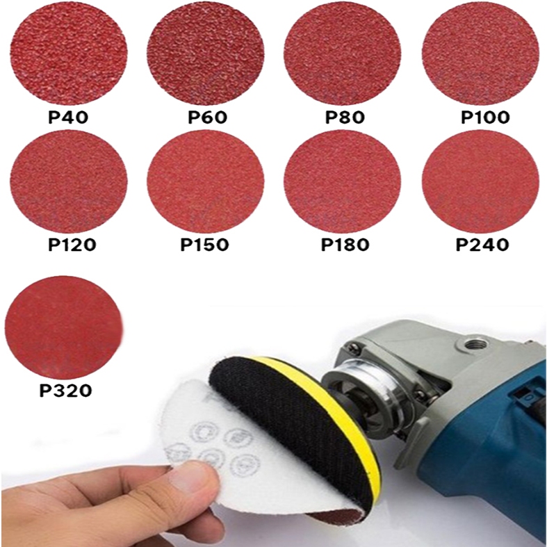 COMBO 10 Tờ Giấy nhám tròn đế lông máy mài ( đường kính 100mm P40 ,P60, P 80, P100, P120, P150,P 180