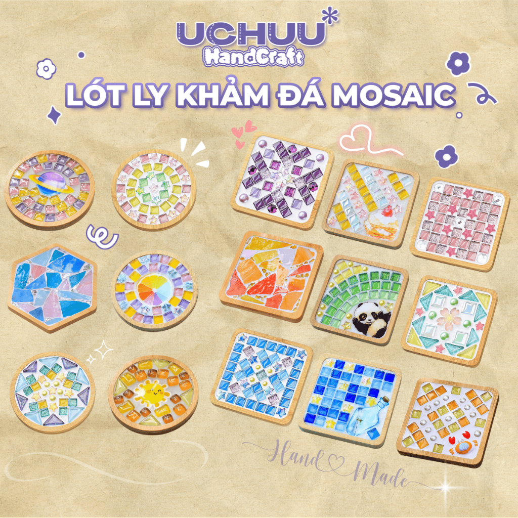 Set Lót Ly Khảm Đá Mosaic DIY UCHUU HANDCRAFT Bộ Kit Làm Đế Lót Ly Thủ Công, Quà Tặng Handmade