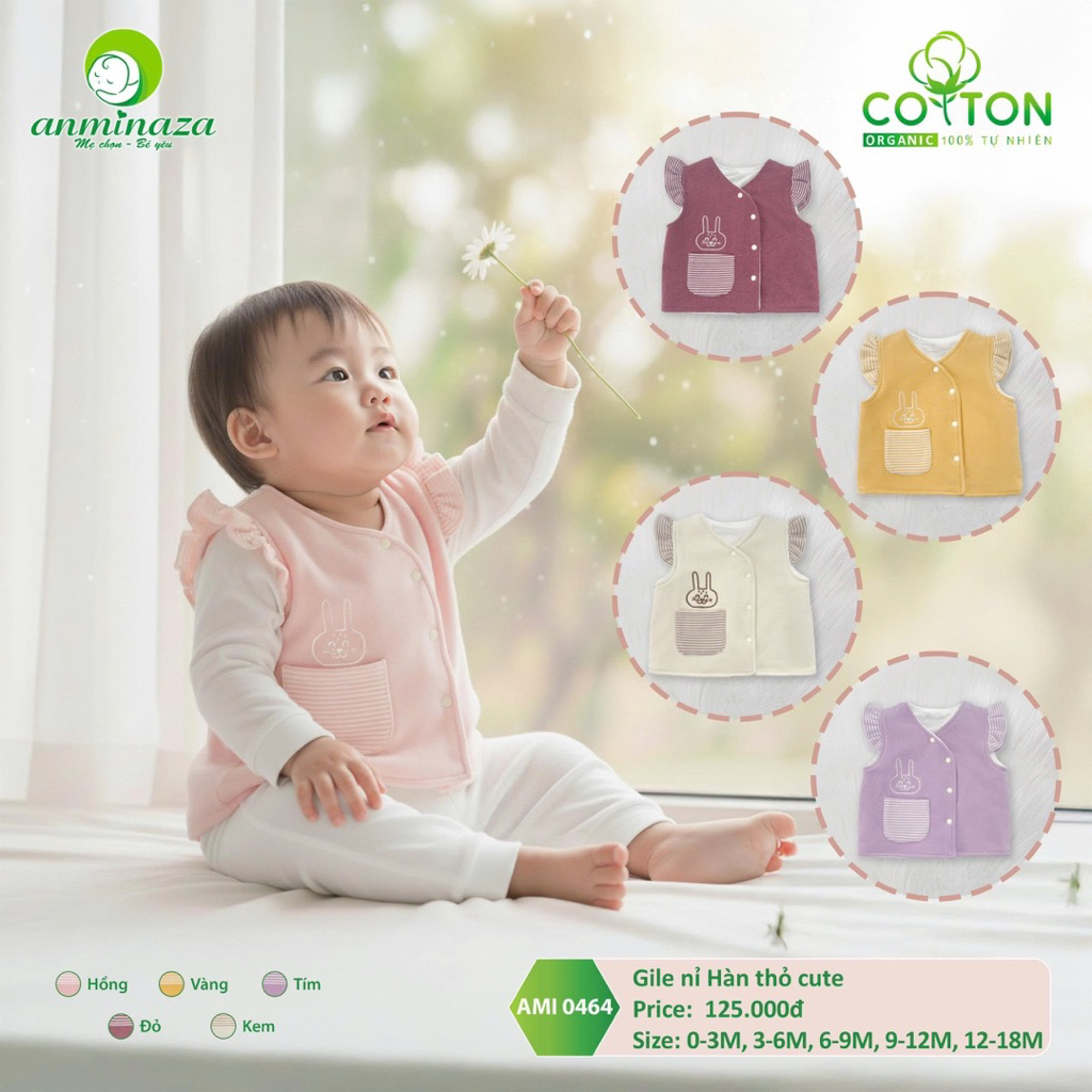 Gile nỉ lông Aminaza cho bé gái size từ 0m đến 12m
