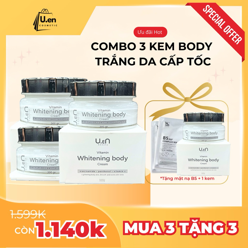 Combo 3 hộp kem dưỡng trắng u.en, makeup da body (tặng 1 kem body + ủ trắng 100gr)
