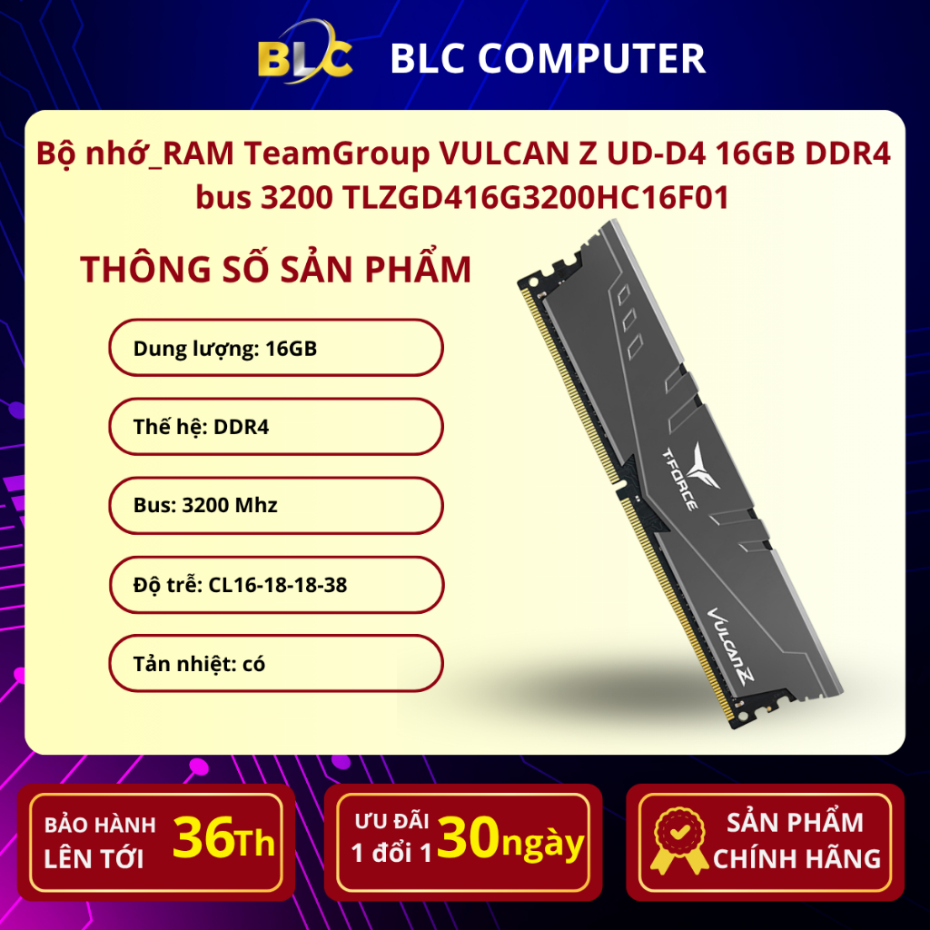 Bộ nhớ_RAM TeamGroup VULCAN Z UD-D4 16GB DDR4 bus 3200 TLZGD416G3200HC16F01(màu xám)