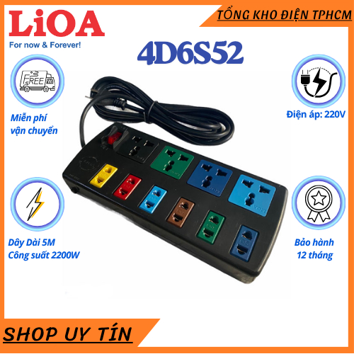 Ổ cắm điện LIOA 4D6S52 10 Lỗ Cắm Đa Năng Dây Dài 5 Mét Công Suất 2200W- Hàng Chính Hãng