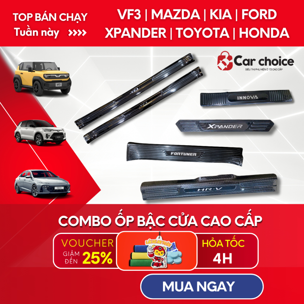 Ốp Bậc Cửa Ô Tô Titan VF3 CX5 Đủ Loại Xe Xpander Trong Ngoài Nẹp Bước Chân Chống Trầy Xước