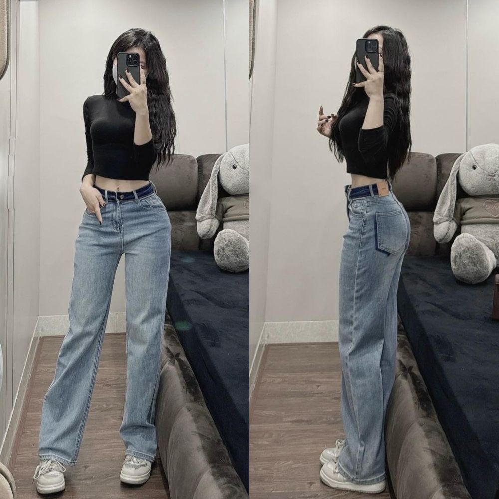 Quần Jean Nữ Suông Ống Rộng Thời Trang Midori Shop Quần Bò Nữ Ống Suông Cạp Cao Co Dãn LD04