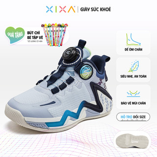 Giày bóng rổ bé trai XIXA HOBIBEAR GS8188 White Blue cổ cao có thiết kế vải lưới thoáng khí