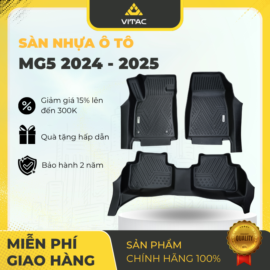 Freeship_VITAC Thương hiệu - THẢM LÓT SÀN MG5 2024-2026 TRÀN VIỀN NHỰA TPV CAO CẤP (3 tấm/bộ)