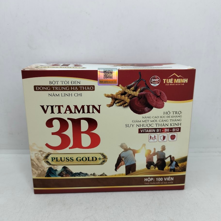 Vitamin 3B Pluss gold+ Tuệ Minh - Bột tỏi đen,Nấm Linh Chi, Đông Trùng Hạ Thảo - B1 B6 B12  Hộp 100 