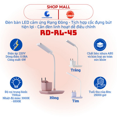 [HỎA TỐC] Đèn bàn học LED Rạng Đông RD-RL-45 - Công suất 6W - Hàng chính hãng