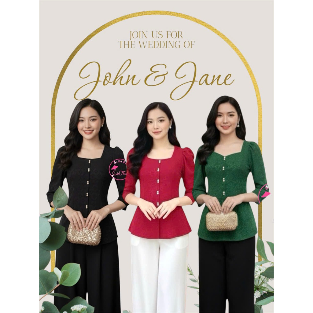 Áo Bà Ba Thun Giả Gấm Nữ Cổ Vuông Tay Phồng – Co Giãn, Che Bụng Tốt, Size 40–70kg