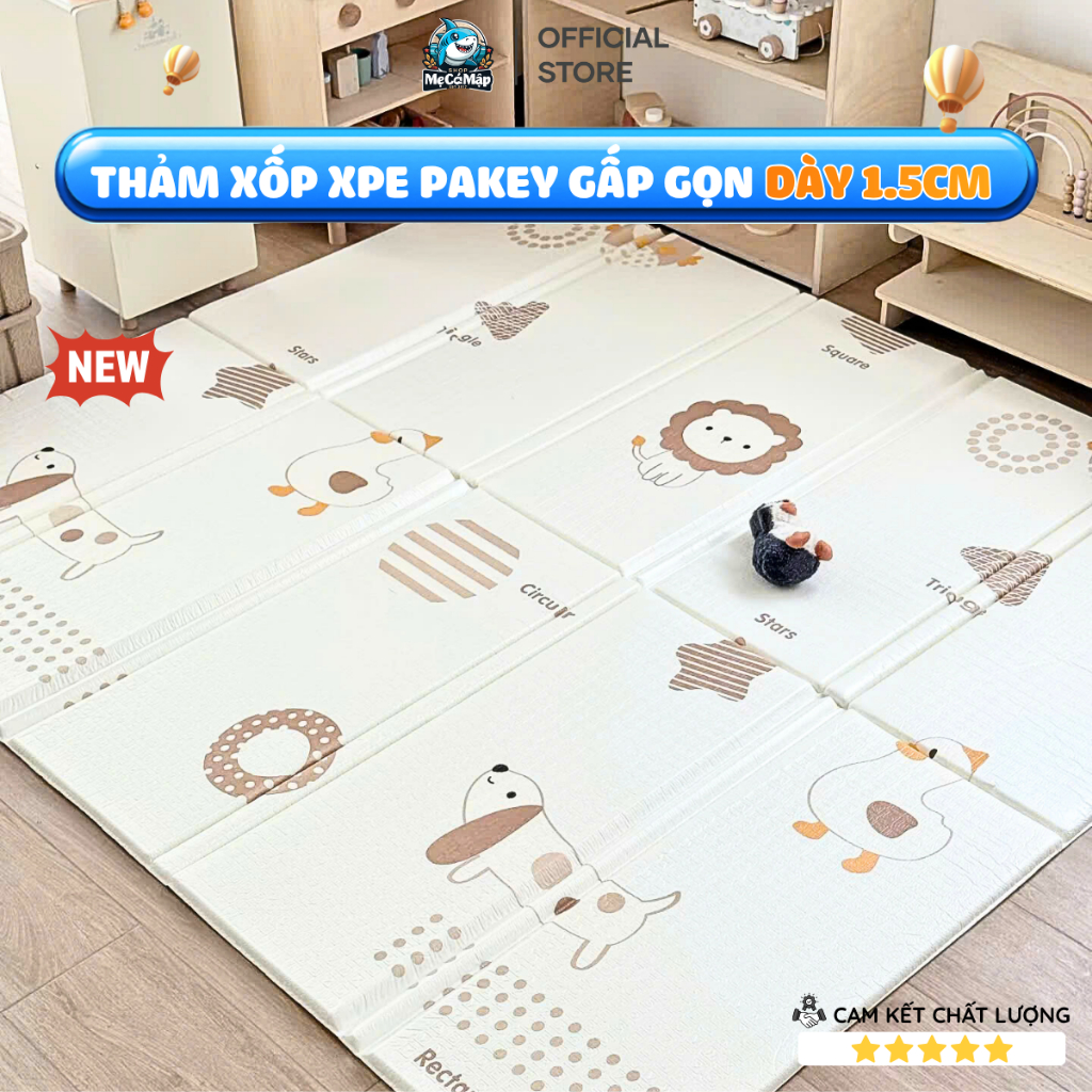 [Mẫu Mới] Thảm Xốp XPE Gấp Gọn Pakey Dày 1.5CM, Thảm Trải Sàn Cho Bé Tập Bò Tập Đi Chống Trơn Trượt An Toàn