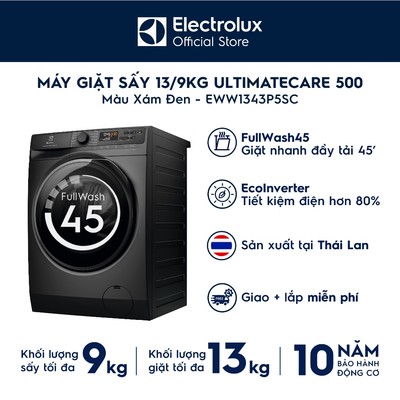 Free giao lắp - Máy giặt sấy Electrolux 13/9kg UltimateCare 500 EWW1343P5SC - EcoInverter, giặt đầy tải 45p