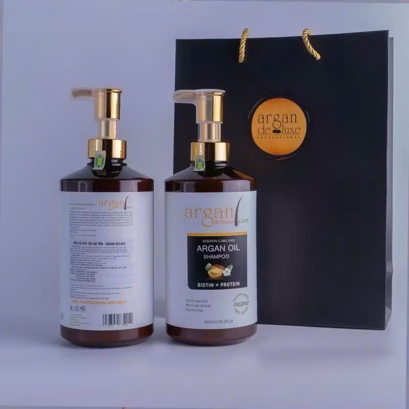 Dầu Gội Xả Argan Deluxe Care 800ml/Chai, Giảm Rụng, Phục Hồi Tóc Hư Tổn