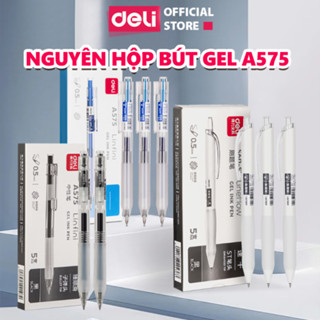  Hộp 5 Bút Gel Deli A575 Bút Bi Nước 0.5mm Bút Bi Bấm Mực Gel Trơn Tru Viết Sổ Caligraphy 