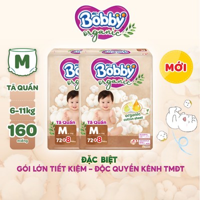[KOL][TẶNG MIẾNG] Combo 2 gói tã quần cao cấp Bobby Organic chăm sóc dịu nhẹ từ thiên nhiên M72+8/L60+8/XL56+8/XXL54+6