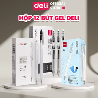   Hộp 12  Bút Gel Deli Bi Nước Deli Viết Bấm Mực Gel Đẹp Ngòi 0.5mm Nhanh Khô Học Sinh Văn Phòng 