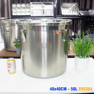  Xô inox 304 50L- nồi inox 40x40cm có khóa đựng thực phẩm 