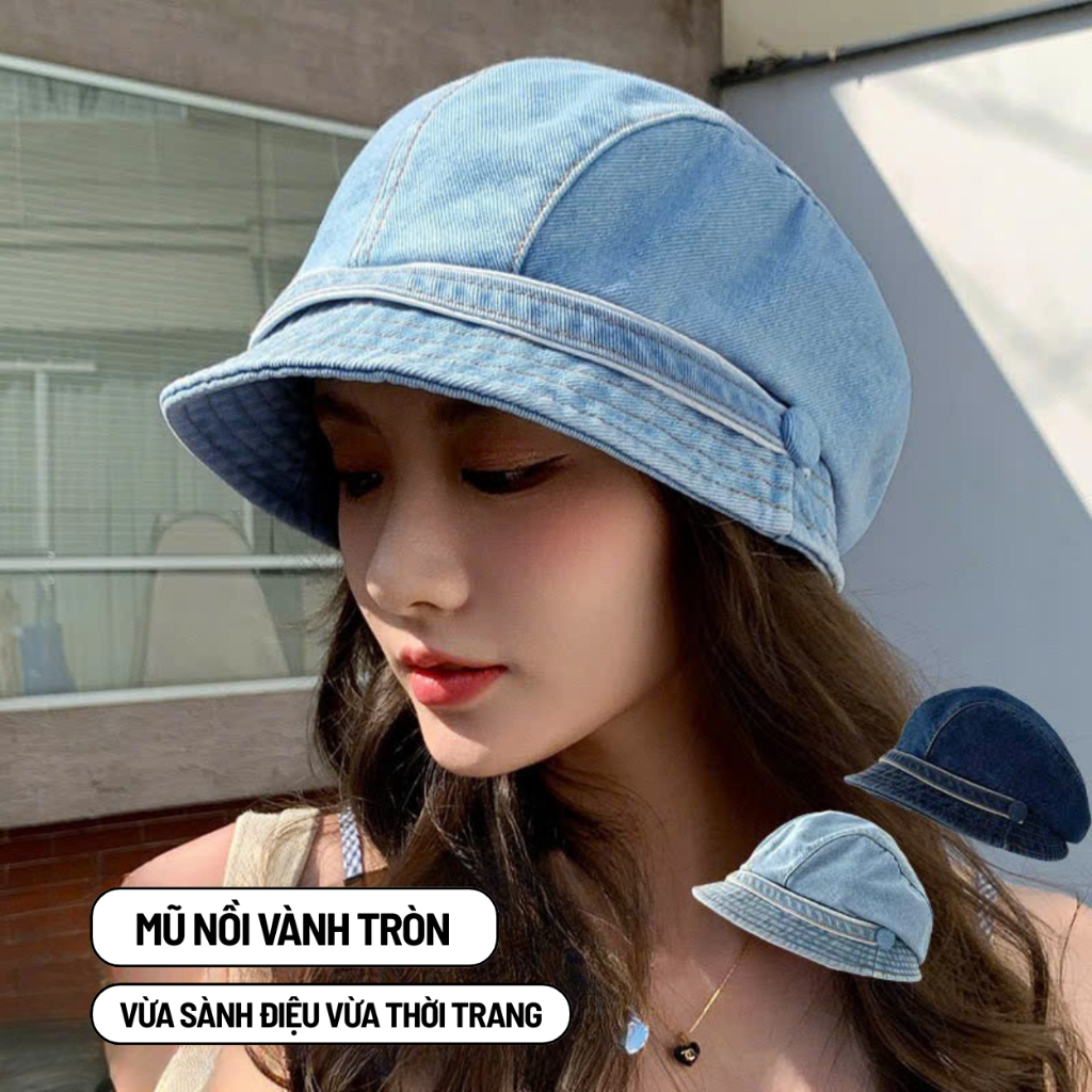 Mũ Nồi Denim Nữ Phong Cách Hàn Quốc Vintage Dongdaemun, Mũ Mỏ Vịt Vải Jean Sành Điệu, Mũ Nồi Vải Bò 