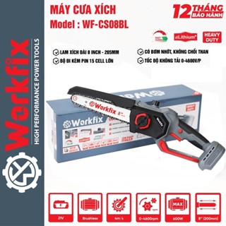  Thân máy cưa xích pin WORKFIX WF-CS08BL 600W Không Chổi Than Bơm nhớt tự động Lam xích 8 inch 