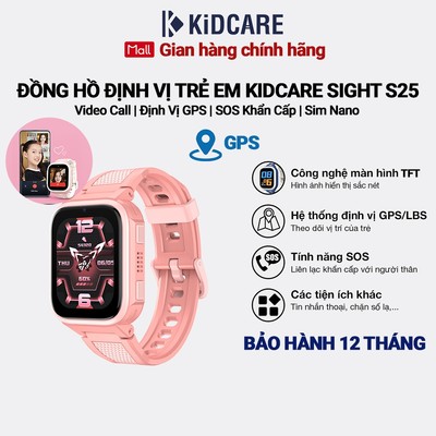 Đồng hồ định vị trẻ em Kidcare Sight S25 gọi video call | Định vị GPS | Quan sát từ xa - Màu hồng