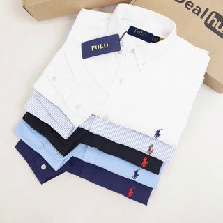  Áo Sơ Mi Thêu Ngựa Chất Vải Cotton Oxford Cao Cấp Chống Nhăn Nhãn Cổ RL Dệt Tem Vàng Dày Mịn Form Rộng 