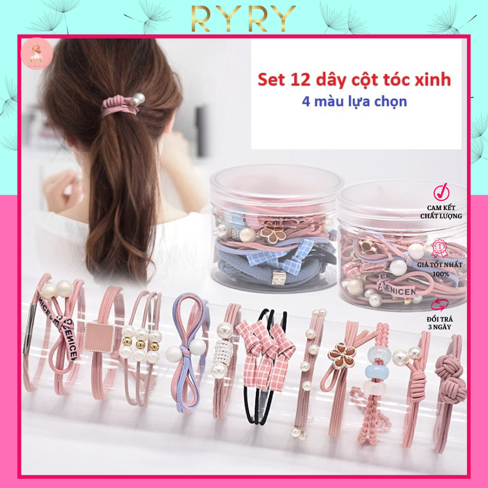 Set 12 Dây Cột Tóc xinh xắn dành cho nữ -4 màu lựa chọn
